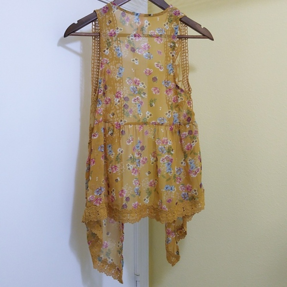 2 Floral Chiffon Crochet Lace Open-Front Vests - Sz XS‎ - Picture 4 of 9